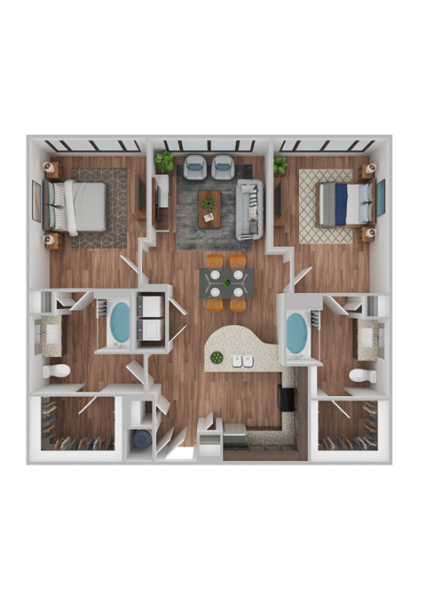 Floor plan for 2 beds, 2 baths, 1081 sqft